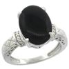 Natural 5.53 ctw Onyx & Diamond Engagement Ring 14K White Gold - REF-53W5K