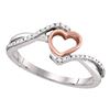 0.07 CTW Diamond 2-tone Pink Teen Slender Heart Love Ring 10KT Two-tone Gold - REF-10X5Y