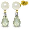 Genuine 6.6 ctw Green Amethyst, Pearl & Diamond Earrings Jewelry 14KT Yellow Gold - REF-27Y6F