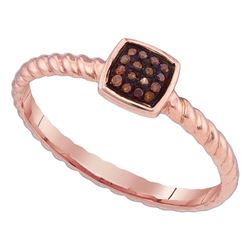 0.05 CTW Red Color Diamond Square Cluster Roped Ring 10KT Rose Gold - REF-13K4W