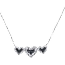 0.39 CTW Black Color Diamond Triple Framed Heart Pendant 10KT White Gold - REF-34X4Y