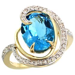 Natural 6.53 ctw swiss-blue-topaz & Diamond Engagement Ring 14K Yellow Gold - REF-72Z8Y