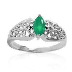 Genuine 0.20 CTW Emerald Ring Jewelry 14KT White Gold - REF-48V4W