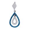 0.18 CTW Blue Color Diamond Teardrop Pendant 10KT White Gold - REF-18K2W