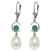 Genuine 9 ctw Pearl & Emerald Earrings Jewelry 14KT White Gold - REF-39X4M