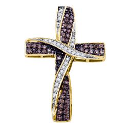 0.57 CTW Cognac-brown Color Diamond Bound Cross Pendant 14KT Yellow Gold - REF-43F4N