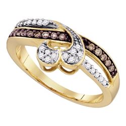 0.25 CTW Cognac-brown Color Diamond Heart Love Ring 10KT Yellow Gold - REF-26W9K