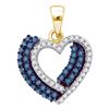 0.40 CTW Blue Color Diamond Double Heart Pendant 10KT Yellow Gold - REF-18N2F