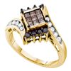 Image 1 : 0.75 CTW Princess Brown Color Diamond Cluster Ring 14KT Yellow Gold - REF-57W2K