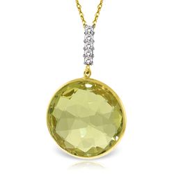 Genuine 17.08 ctw Lemon Quartz & Diamond Necklace Jewelry 14KT Yellow Gold - REF-54W6Y