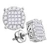 0.98 CTW Princess Diamond Soleil Cluster Earrings 14KT White Gold - REF-97Y4X