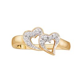 0.07 CTW Diamond Double Heart Love Ring 10KT Yellow Gold - REF-12W2K