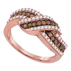 0.75 CTW Cognac-brown Color Diamond Crossover Ring 10KT Rose Gold - REF-44M9H