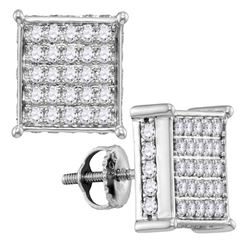 1.04 CTW Pave-set Diamond Square Cluster Earrings 10KT White Gold - REF-71N3F