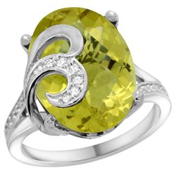 Natural 11.18 ctw lemon-quartz & Diamond Engagement Ring 14K White Gold - REF-76Y4X