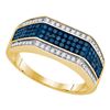 Image 1 : 0.75 CTW Mens Blue Color Diamond Triple Flat Surface Ring 10KT Yellow Gold - REF-49W5K