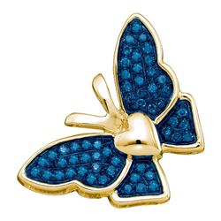 0.16 CTW Blue Color Diamond Butterfly Bug Pendant 10KT Yellow Gold - REF-14X9Y