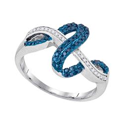 0.25 CTW Blue Color Diamond Crossover Wave Ring 10KT White Gold - REF-24M2H