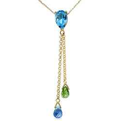 Genuine 3.75 ctw Blue Topaz & Peridot Necklace Jewelry 14KT Yellow Gold - REF-23N5R