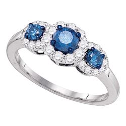 1 CTW Blue Color Diamond 3-stone Bridal Ring 10KT White Gold - REF-59H9M