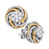 Image 1 : 0.96 CTW Diamond Flower Cluster Earrings 10KT Two-tone Gold - REF-104H9M