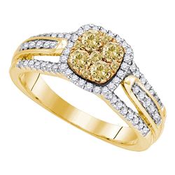 0.78 CTW Yellow Diamond Cluster Bridal Engagement Ring 14KT Yellow Gold - REF-97W4K