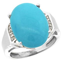 Natural 11.02 ctw Turquoise & Diamond Engagement Ring 14K White Gold - REF-94V5F