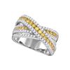 1.45 CTW Canary Yellow Diamond Crossover Fashion Ring 14KT White Gold - REF-172N4F