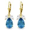 Genuine 13 ctw Blue Topaz & White Topaz Earrings Jewelry 14KT Yellow Gold - REF-61P2H