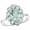 Natural 2 ctw Aquamarine & Diamond Engagement Ring 14K White Gold - REF-88M3H