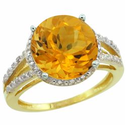 Natural 5.34 ctw Citrine & Diamond Engagement Ring 14K Yellow Gold - REF-45A5V