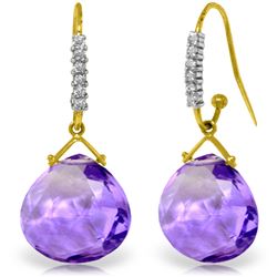 Genuine 17.18 ctw Amethyst & Diamond Earrings Jewelry 14KT Yellow Gold - REF-59Y3F