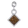 0.33 CTW Cognac-brown Color Diamond Diagonal Square Pendant 10KT White Gold - REF-14Y9X