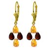 Genuine 3.9 ctw Citrine & Garnet Earrings Jewelry 14KT Yellow Gold - REF-40Y5F