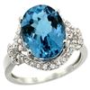 Natural 5.89 ctw london-blue-topaz & Diamond Engagement Ring 14K White Gold - REF-90A7V