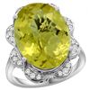 Natural 13.83 ctw lemon-quartz & Diamond Engagement Ring 14K White Gold - REF-117W6K