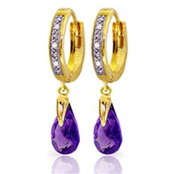 Genuine 2.53 ctw Amethyst & Diamond Earrings Jewelry 14KT Yellow Gold - REF-58H2X