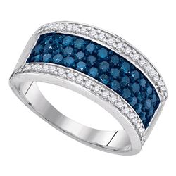 1 CTW Blue Color Diamond Triple Ring 10KT White Gold - REF-44X9Y