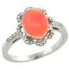 Natural 2.09 ctw Coral & Diamond Engagement Ring 10K White Gold - REF-27F8N