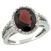 Natural 3.47 ctw Garnet & Diamond Engagement Ring 14K White Gold - REF-50M3H