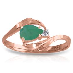 Genuine 0.51 ctw Emerald & Diamond Ring Jewelry 14KT Rose Gold - REF-30H2X