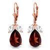 Genuine 13 ctw Garnet & White Topaz Earrings Jewelry 14KT Rose Gold - REF-69T3A