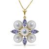 Genuine 6.3 ctw Tanzanite & Pearl Necklace Jewelry 14KT Yellow Gold - REF-69N7R