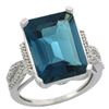 Natural 12.14 ctw London-blue-topaz & Diamond Engagement Ring 14K White Gold - REF-69F9N