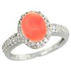 Natural 2.15 ctw Coral & Diamond Engagement Ring 10K White Gold - REF-30N2G