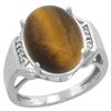 Natural 11.02 ctw Tiger-eye & Diamond Engagement Ring 10K White Gold - REF-37Z2Y