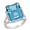 Natural 12.13 ctw London-blue-topaz & Diamond Engagement Ring 10K White Gold - REF-60Y3X