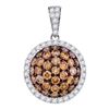1.54 CTW Cognac-brown Color Diamond Circle Cluster Pendant 10KT White Gold - REF-67F4N