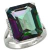 Natural 12.13 ctw Mystic-topaz & Diamond Engagement Ring 10K White Gold - REF-55X8A