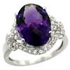 Natural 5.89 ctw amethyst & Diamond Engagement Ring 14K White Gold - REF-88N8G